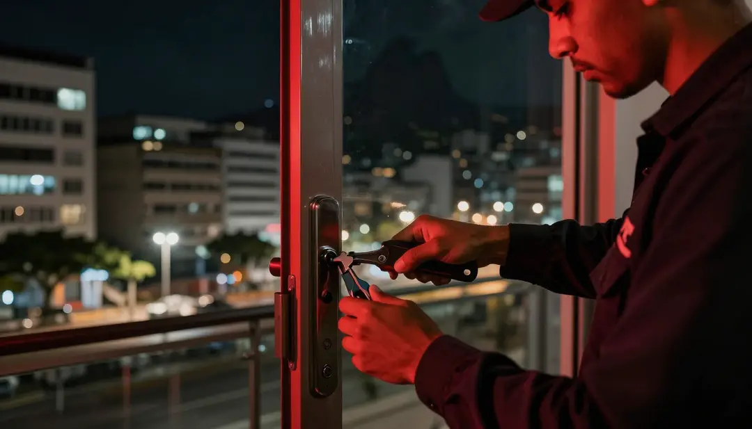 Chaveiro 24 horas abrindo porta residencial em Copacabana, Rio de Janeiro